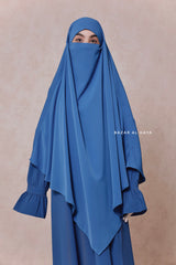 Steel Blue Mubarak Diamond Khimar - Nida Extra Long