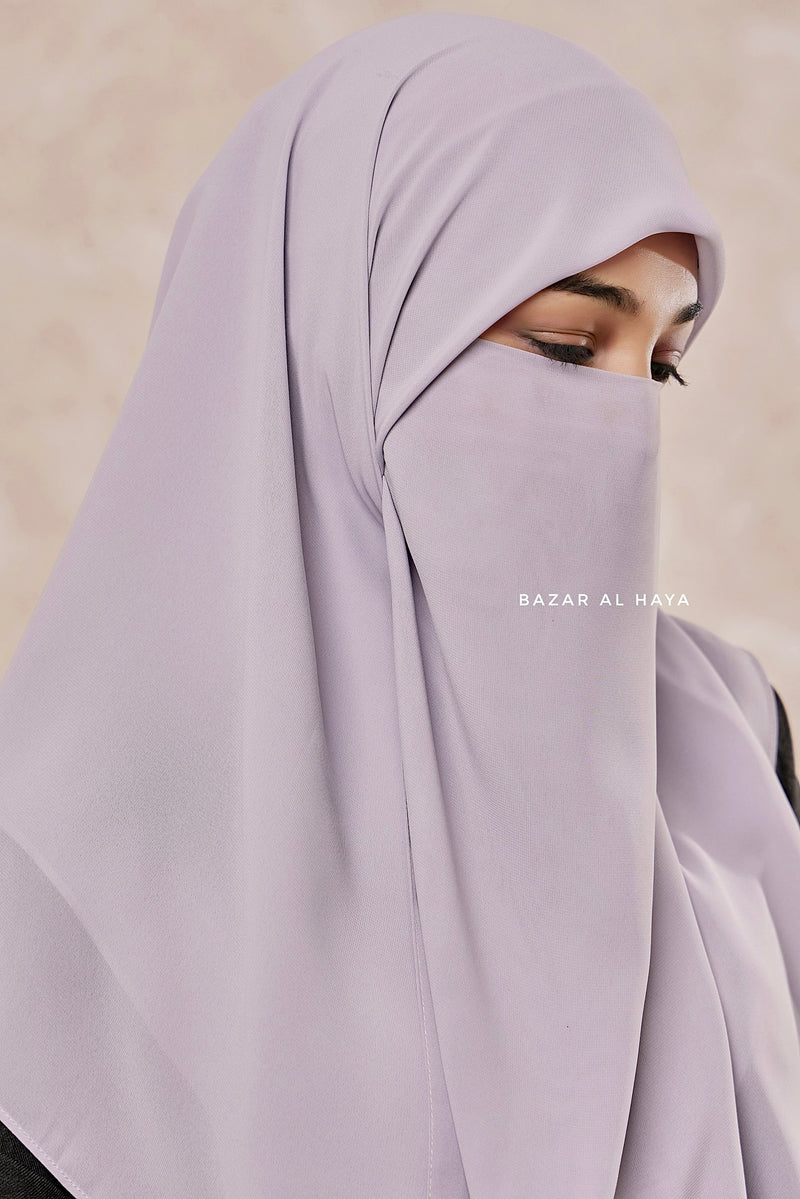 Silver Square Scarf With Half Niqab Set - Super Breathable