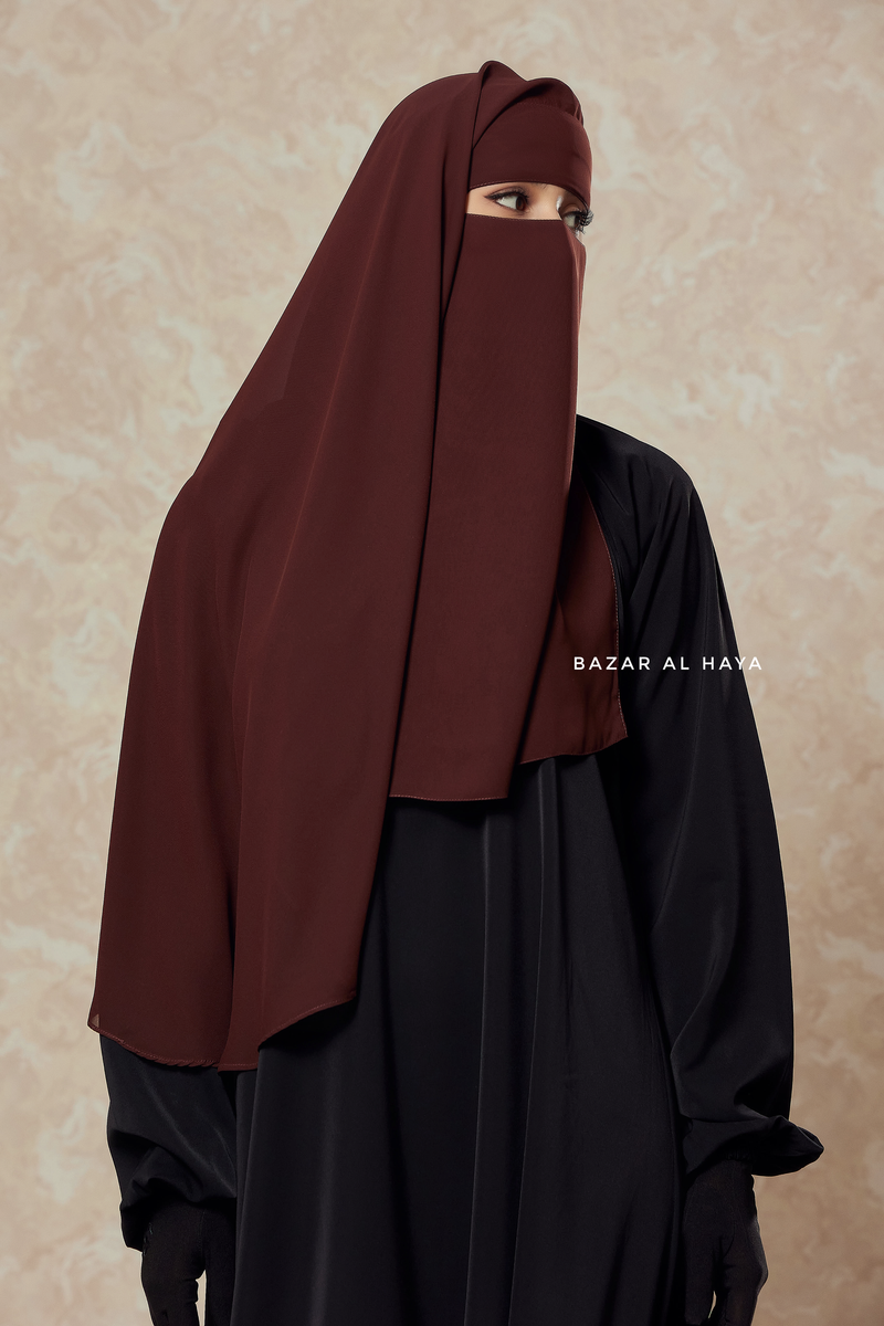 Brown Two Layer Niqab - Premium Wool Chiffon - Medium