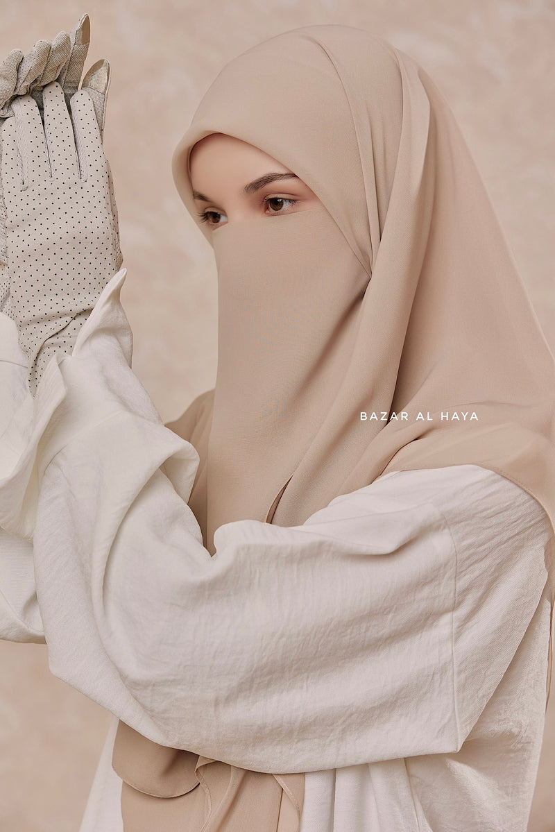 Creme Beige Scarf With Half Niqab Set - Super Breathable - Medium & Large