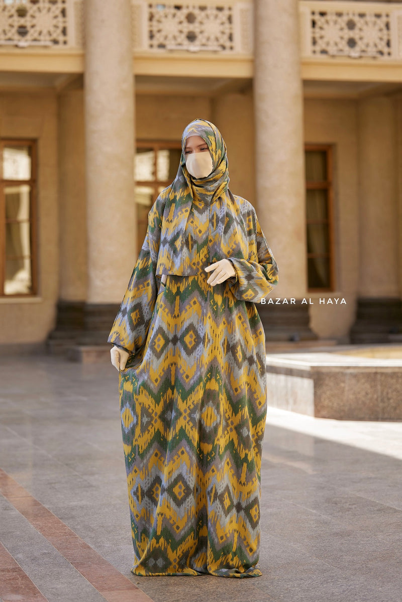 Yellow Print Prayer / Salah Dress 2 - Super Breathable In 100% Cotton