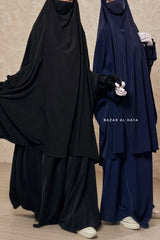 Hoor Black / Navy Two Piece Jilbab With Skirt- Long & Loose