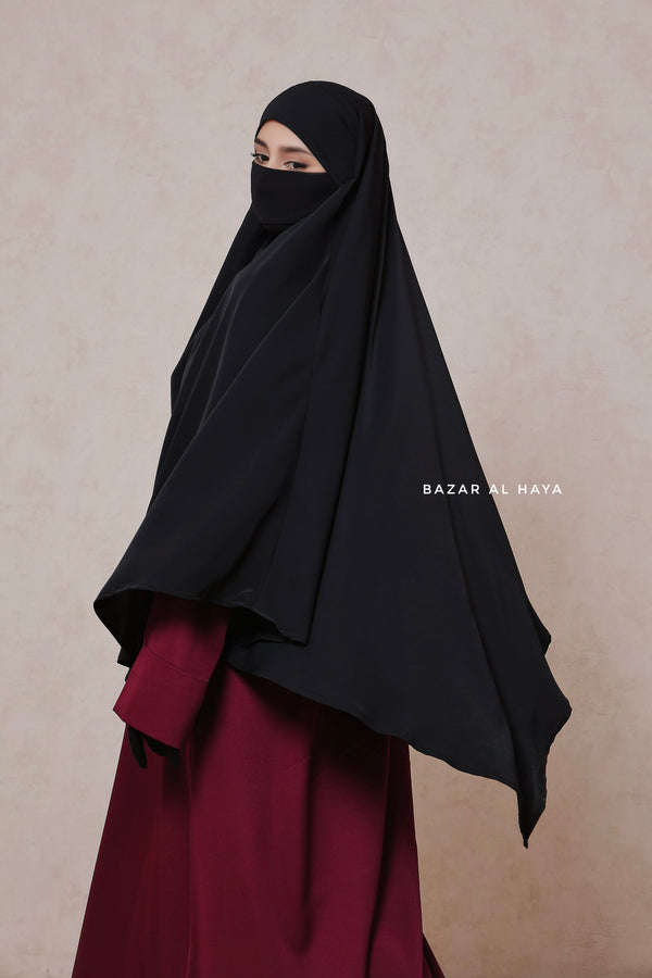 Black Mubarak Long Diamond Khimar - Nidha Extra Long