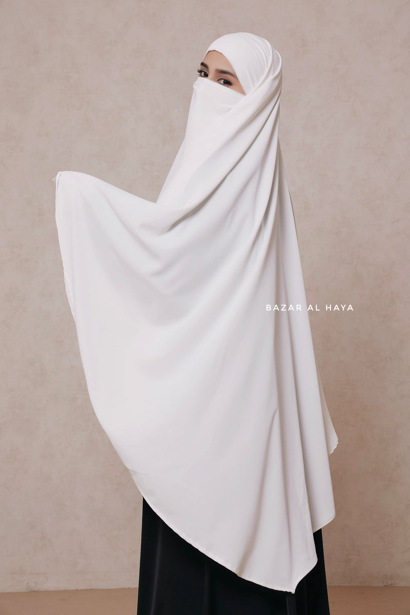 Mubarak Long White Diamond Khimar - Nidha Extra Long