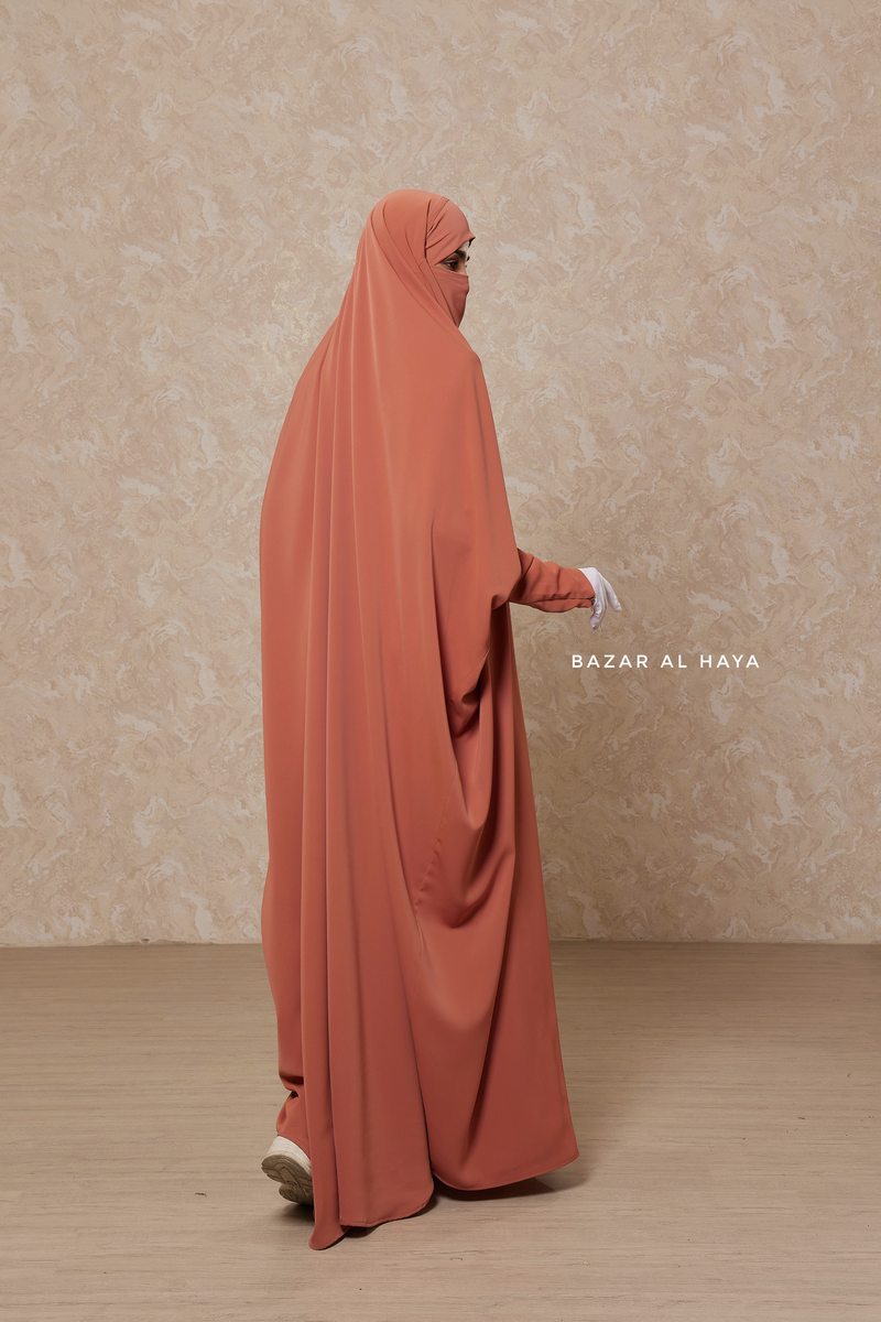 Peach Sarah One Piece Jilbab - Zipper Sleeves - Silk Crepe