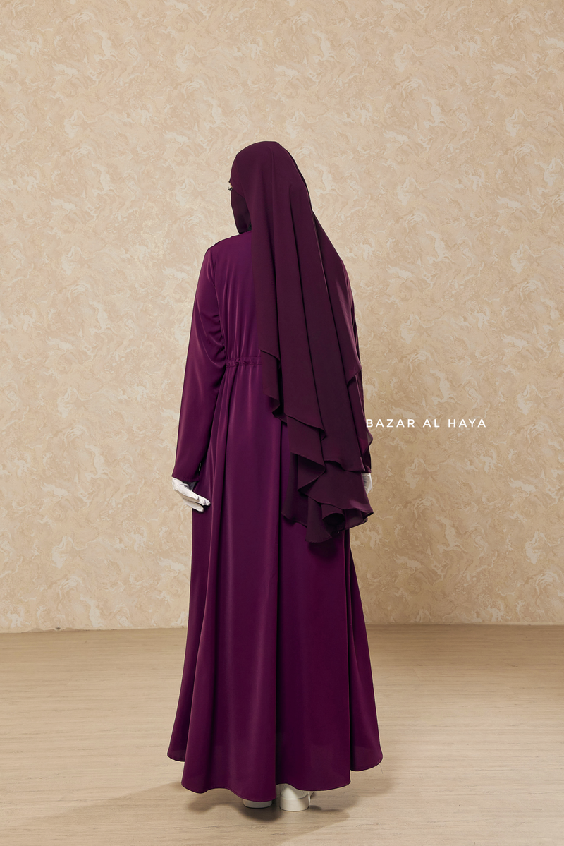 Salam 3 Purple Belted Abaya Dress - Front Zipper & Zipper Sleeves - Nida