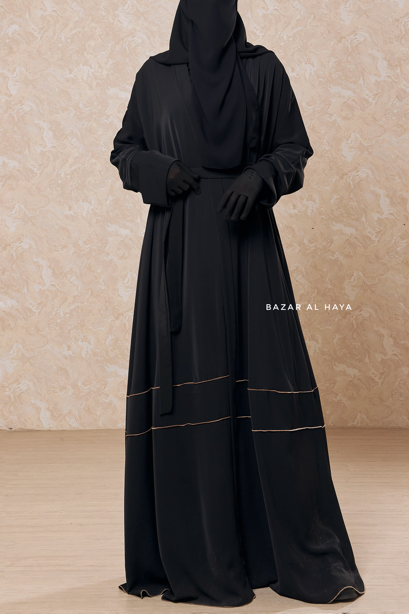 Black Fathiya Open Front Abaya In Nida - Relaxed Fit