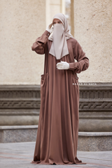 Layla Coffee Abaya - 100% Cotton Summer Relaxed Fit Dress With Pockets