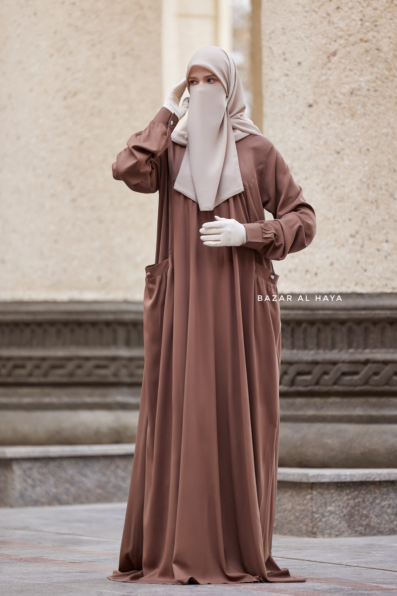 Layla Coffee Abaya - 100% Cotton Summer Relaxed Fit Dress With Pockets