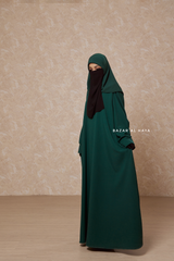 Rania Emerald Green Abaya Dress Half-Placket Button Front & Sleeve - Mediumweight Soft Crepe Cotton