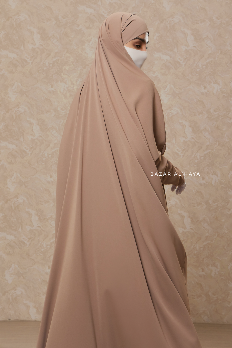 Mocha Sarah One Piece Jilbab - Zipper Sleeves - Silk Crepe