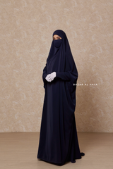 Dark Blue Sarah One Piece Jilbab - Zipper Sleeves - Silk Crepe