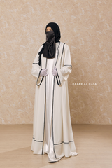 White Fazeela Open Front Abaya In Classic Design - Premium Silk Crepe