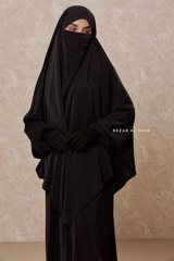 Black Salam 2 Abaya & Mubarak Khimar Maxi Set - Silk Crepe