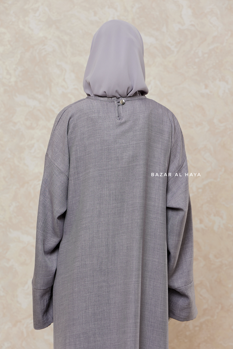 Silver Rahima Loose Fit Comfy Abaya With Pockets - Leon