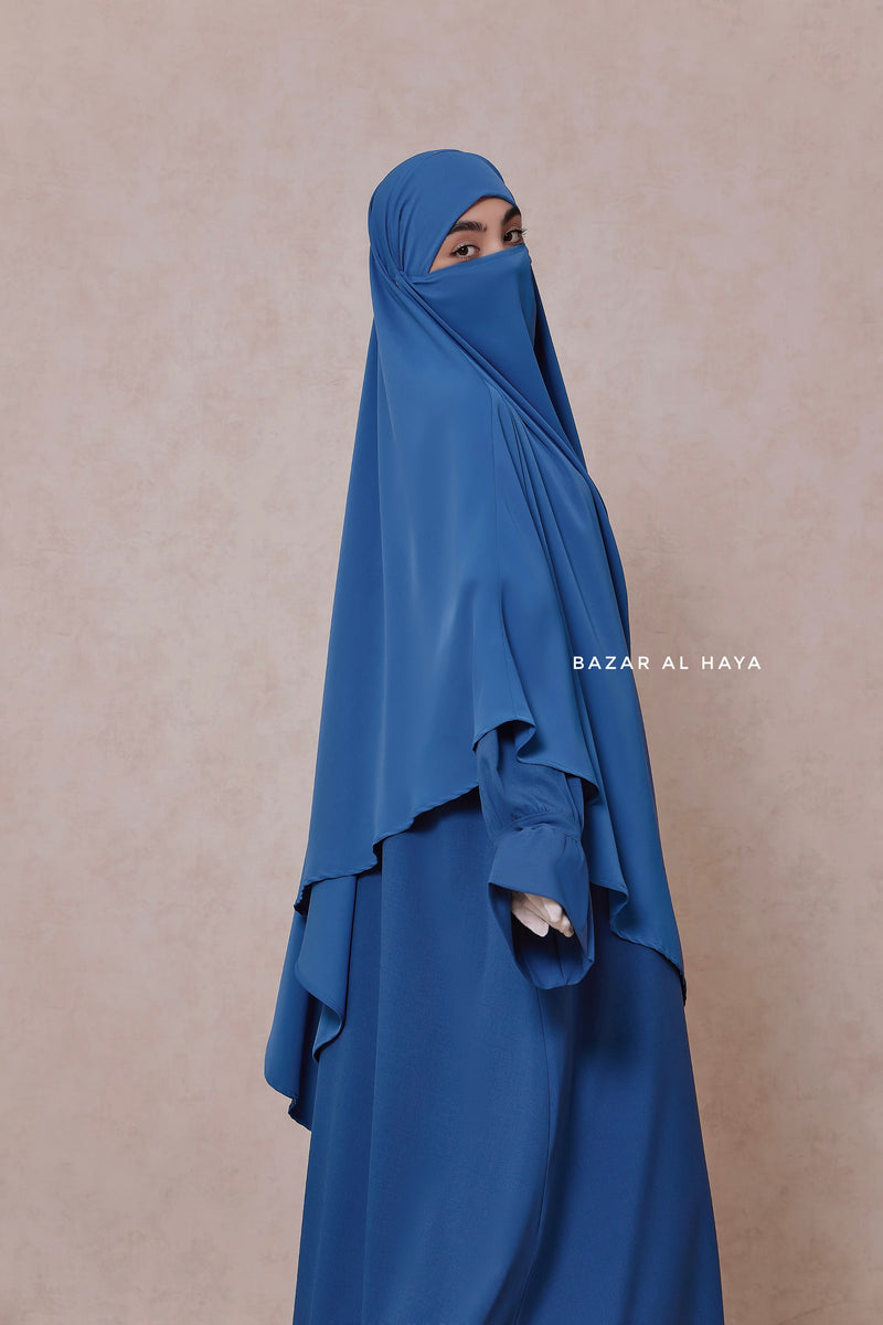 Steel Blue Mubarak Diamond Khimar - Nida Extra Long