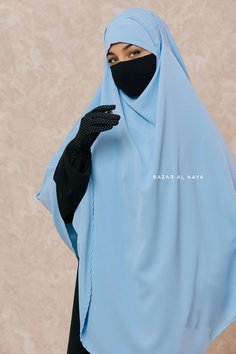 Mubarak Long Diamond Khimar In Baby Blue - Nida Extra Long