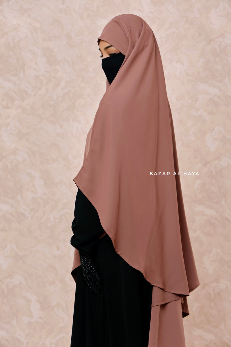 Taupe Rose Long Mubarak Diamond Khimar - Nida Extra Long