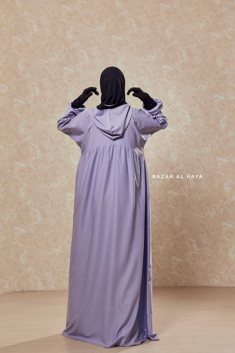 Kalina Lilac Hooded Abaya Dress With Pockets - Silk Crepe