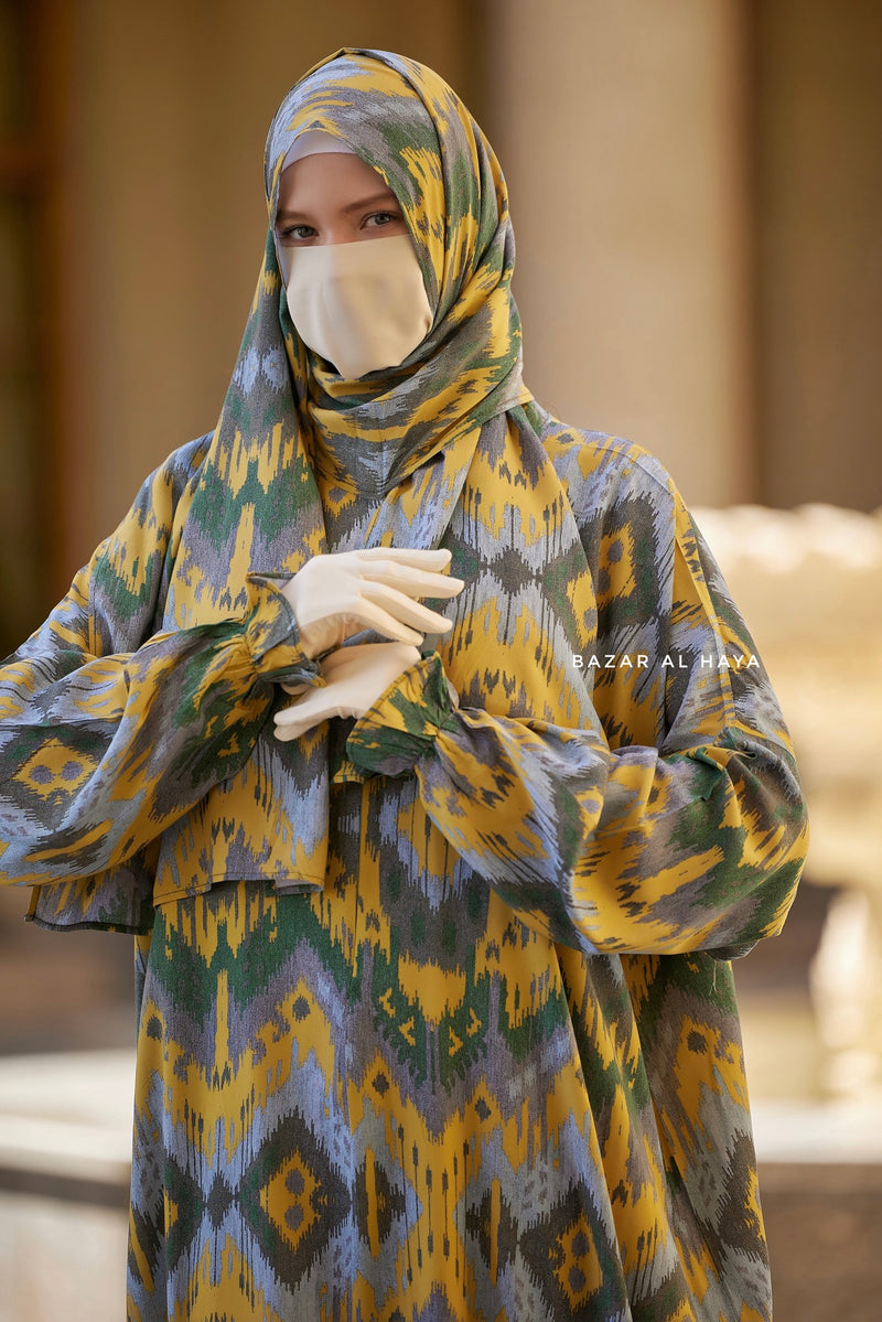 Yellow Print Prayer / Salah Dress 2 - Super Breathable In 100% Cotton