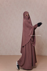 Taupe Rose Salam 2 Abaya & Mubarak Khimar Maxi Set - Nida