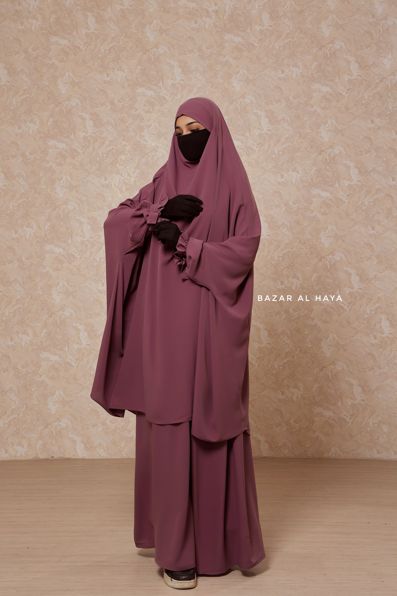 Grape Jahida Two Piece Jilbab With Loose Pants Set - Skirt-Style Shalwar