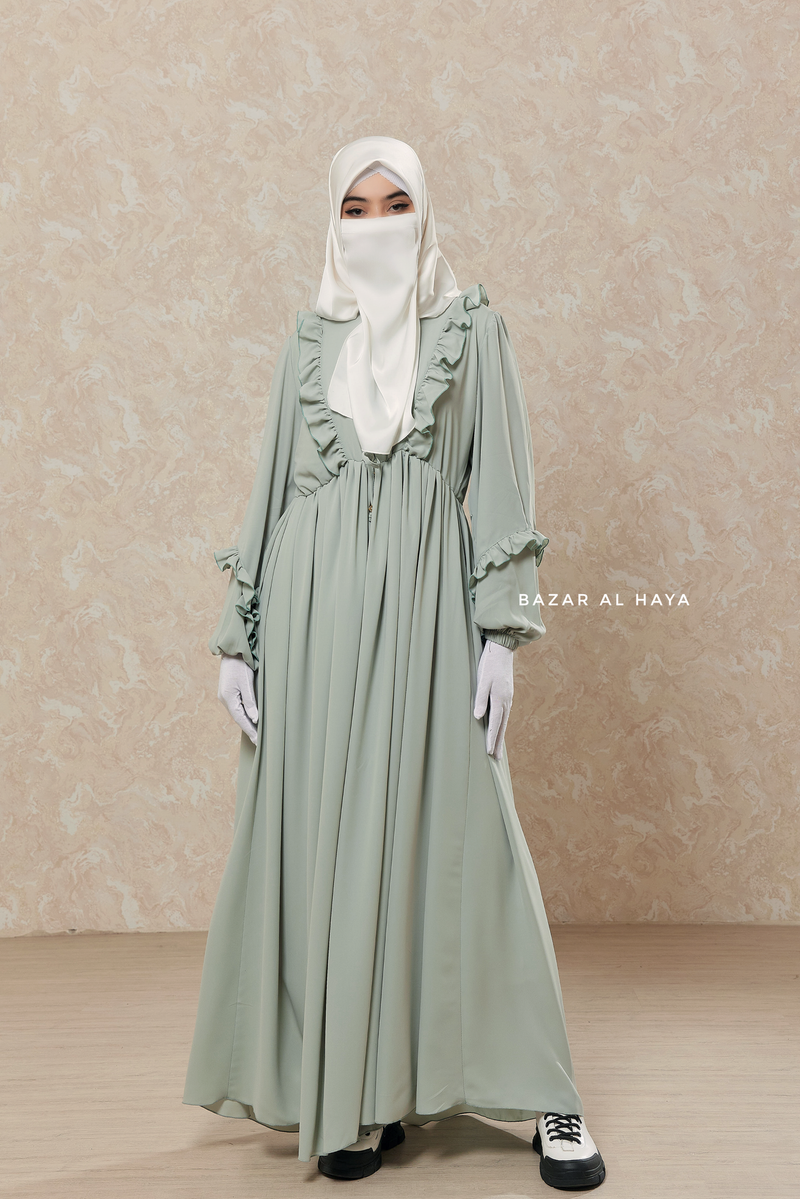 Afsah Mint Ruffle Lightweight Summer Spring Abaya Dress