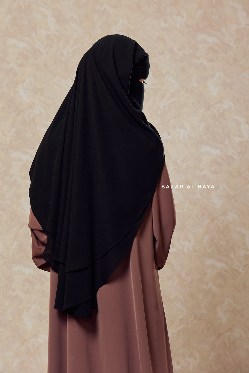 Black Two Layer Niqab - Premium Wool Chiffon - Medium