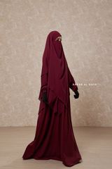 Maroon Pari Layered Khimar & Salam 2 Abaya Two Piece Set