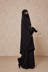 Black Jahida Two Piece Jilbab With Loose Pants Set - Skirt-Style Shalwar