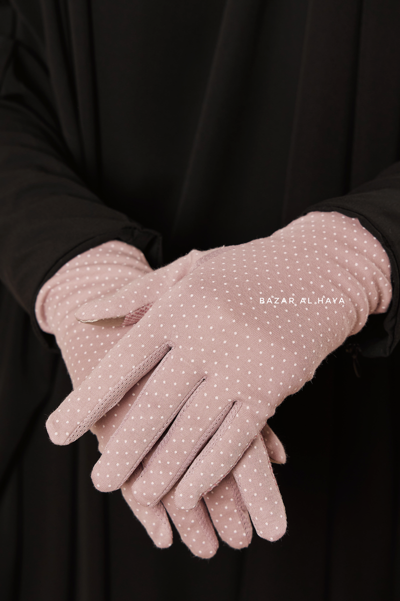 Dusty Pink Touch Screen Dotted Long Gloves - One Size