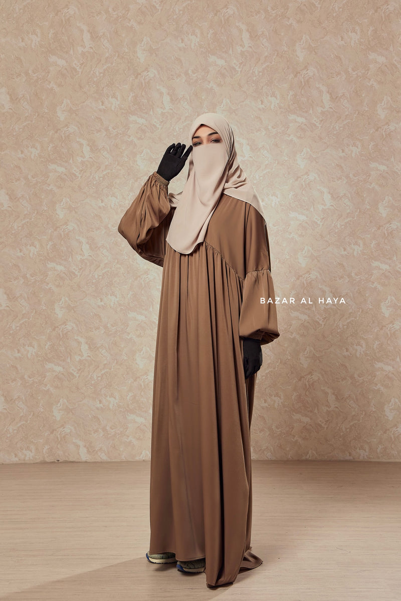 Camel Muna 2 Loose Fit Summer Abaya Dress - Sheen Kharir