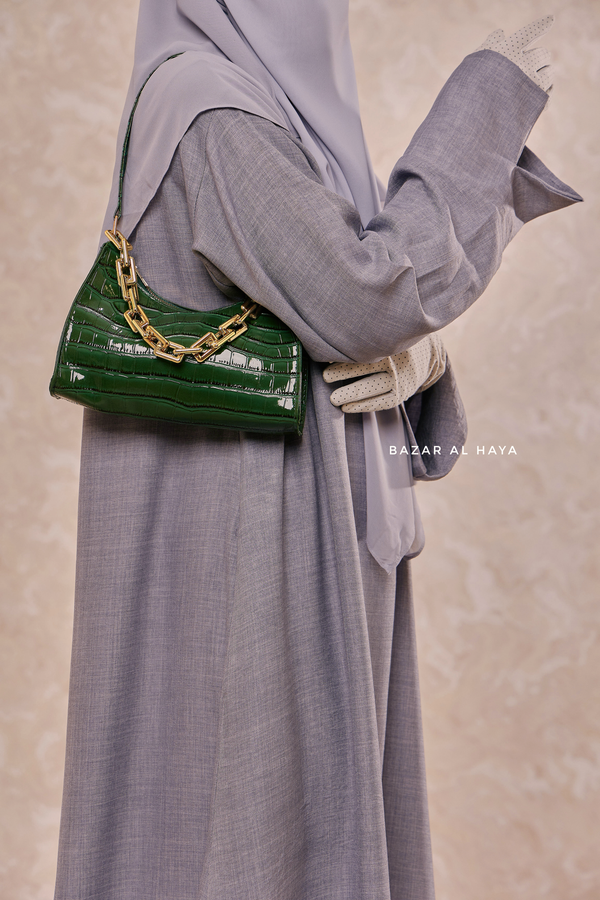 Glossy Croc Hand Bag In Emerald