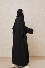 Black Falak Classic Loose Fit Abaya Coat With Scarf - Pockets & Zippers