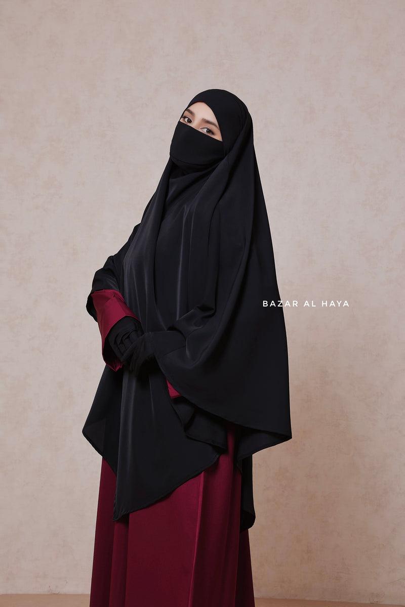 Black Mubarak Long Diamond Khimar - Nidha Extra Long