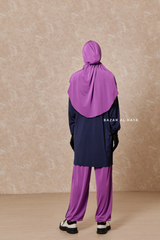 Purple Navy Modest Swimwear 4 Piece Swimdress, Khimar, Apron & Pants - Comfort Swimsuit