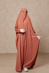 Peach Sarah One Piece Jilbab - Zipper Sleeves - Silk Crepe