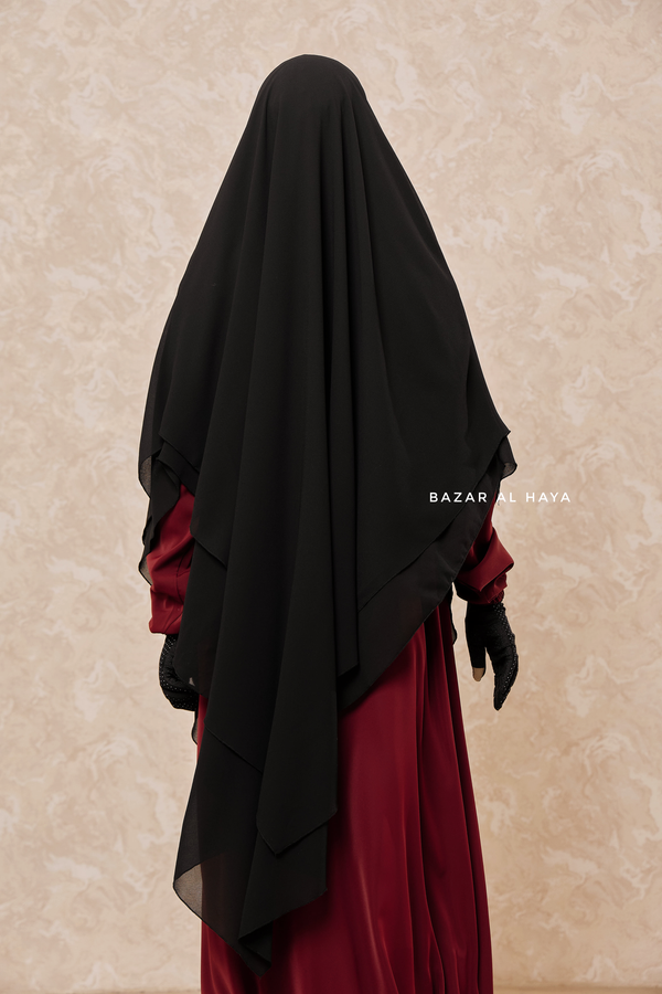 Black Pari Two Layered Maxi Diamond Khimar - Crepe Chiffon