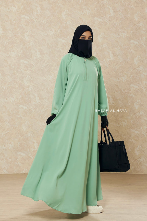 Mint Salam 2 Abaya - Comfy Style Front Zipper - Nida