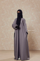 Kalina Steel Grey Hooded Abaya Dress With Pockets - Mediumweight Silk Crepe