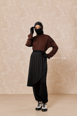 Black Brown Modest Swimwear 4 Piece Swimdress, Khimar, Apron & Pants - Comfort Swimsuit