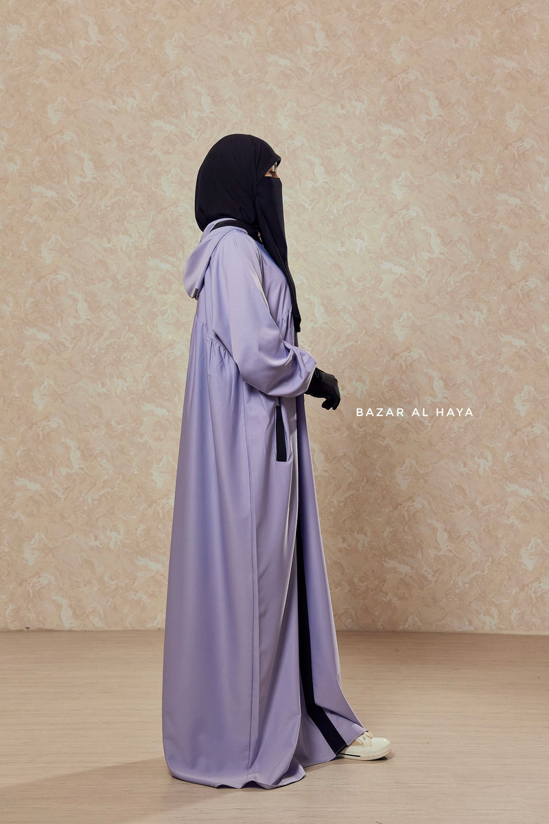 Kalina Lilac Hooded Abaya Dress With Pockets - Silk Crepe