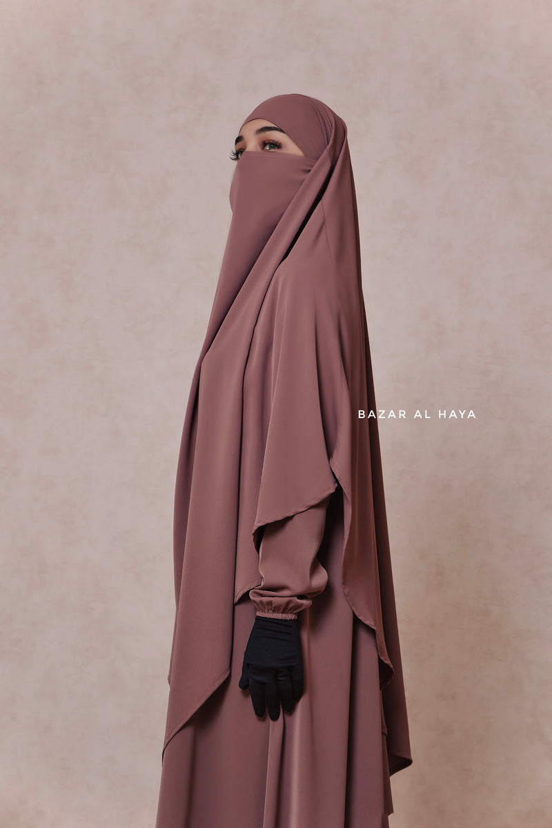 Taupe Rose Salam 2 Abaya & Mubarak Khimar Maxi Set - Nida