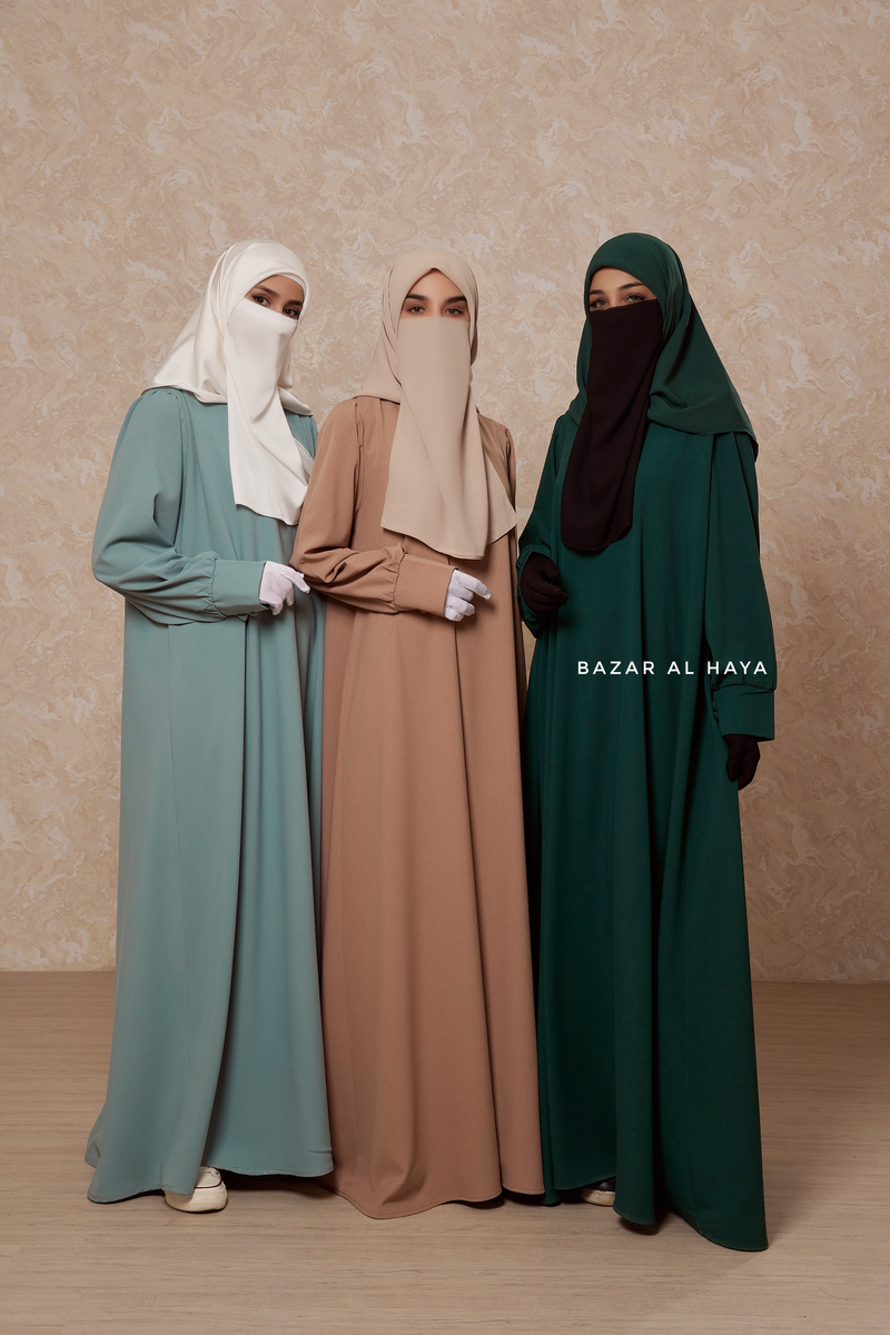 Rania Abaya Dress Half-Placket Button Front & Sleeve - Mediumweight Soft Crepe Cotton