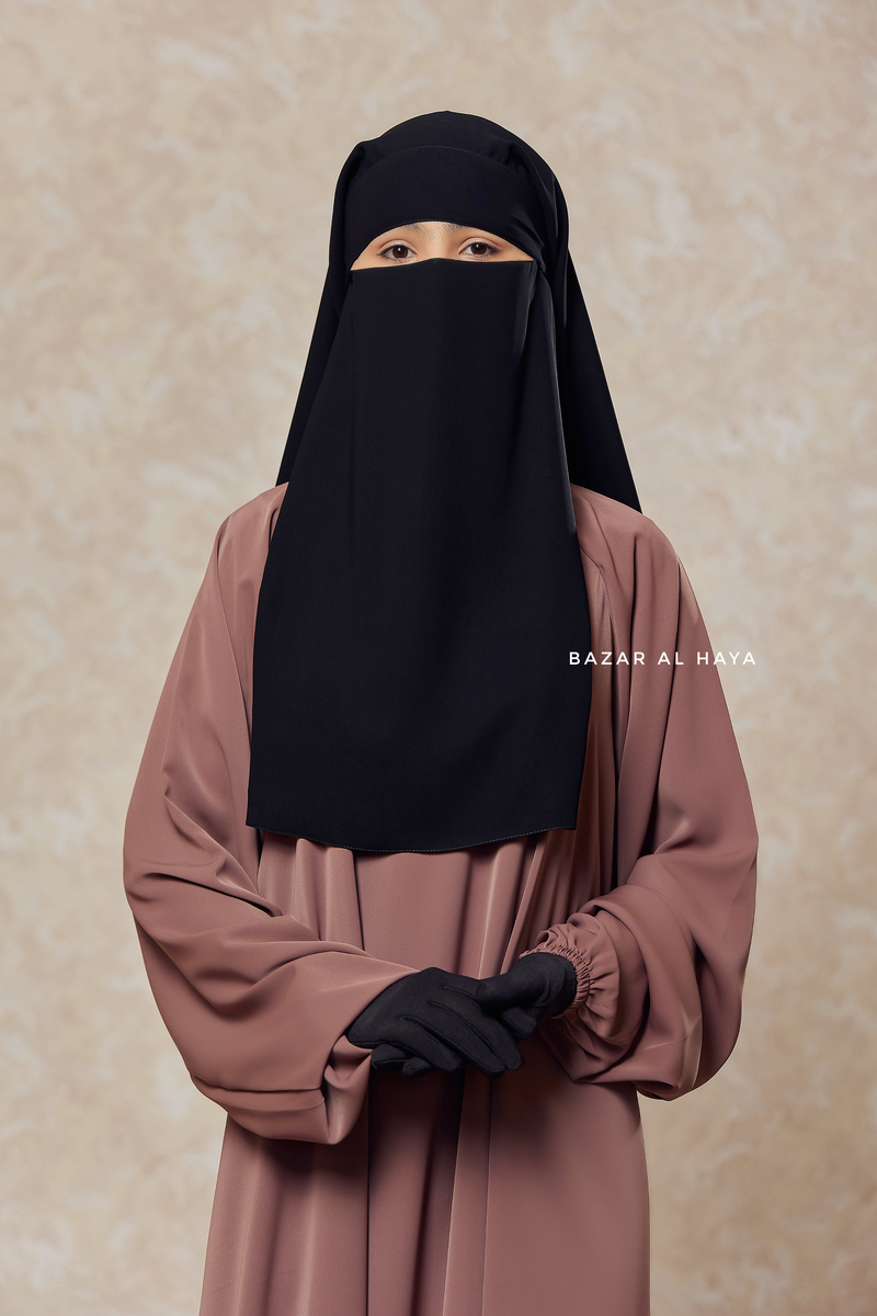 Black Two Layer Niqab - Premium Wool Chiffon - Medium