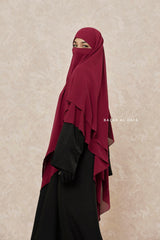 Maroon Pari Two Layered Diamond Khimar - Crepe Chiffon