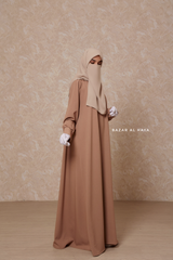 Rania Sepia Tan Abaya Dress Half-Placket Button Front & Sleeve - Mediumweight Soft Crepe Cotton