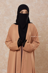 Latte Fathiya Open Front Abaya In Nida - Relaxed Fit