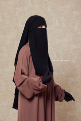 Black Two Layer Flap Niqab - Premium Wool Chiffon - Medium