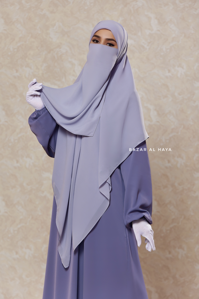 Silver Square Scarf With Half Niqab Set - Super Breathable - Quality